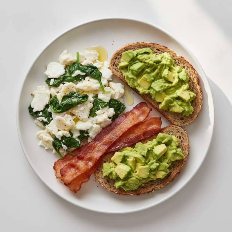 Crispy Turkey Bacon and Egg White Scramble with Spinach