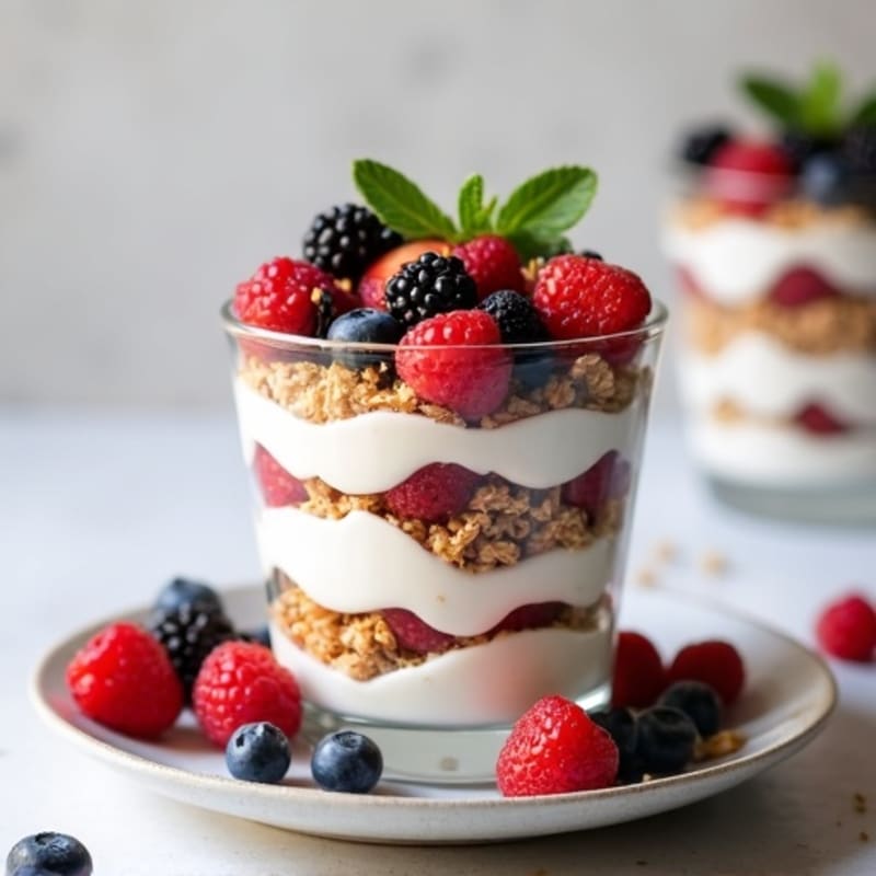 Greek Yogurt Parfait with Mixed Berries and Almond Butter