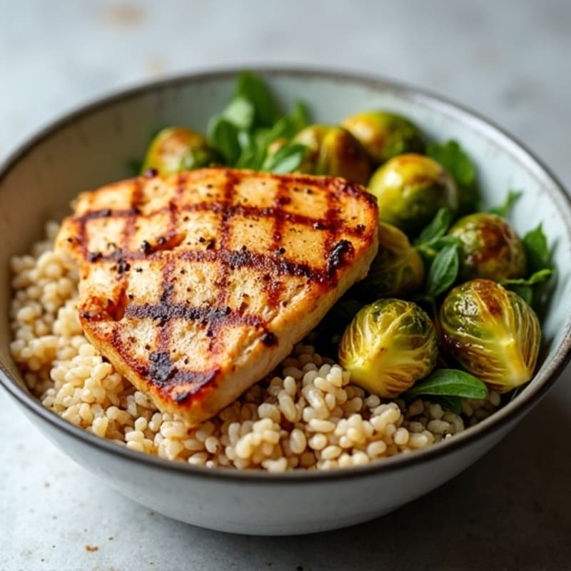 Grilled Chicken and Roasted Brussel Sprouts Rice Bowl