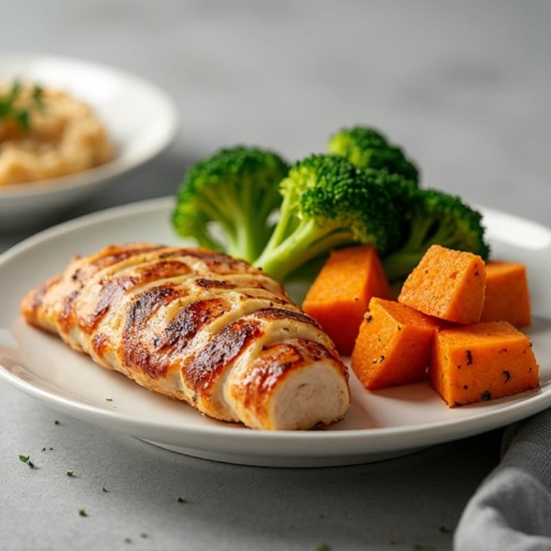Seared Turkey Breast with Roasted Sweet Potato and Steamed Broccoli