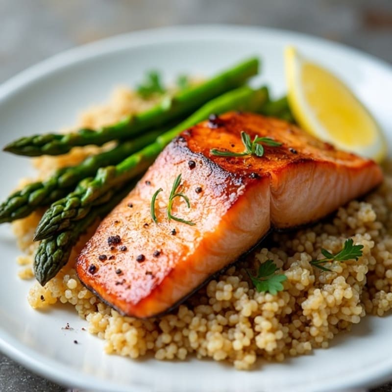 Seared Salmon with Roasted Asparagus and Quinoa