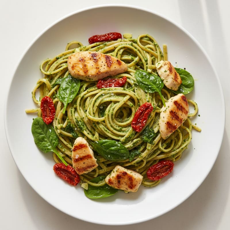 Creamy Pesto Chicken Linguine with Sun-Dried Tomatoes