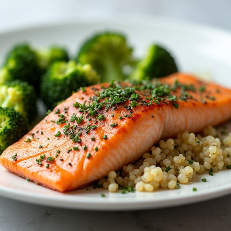 Herb-Roasted Salmon with Steamed Broccoli and Quinoa