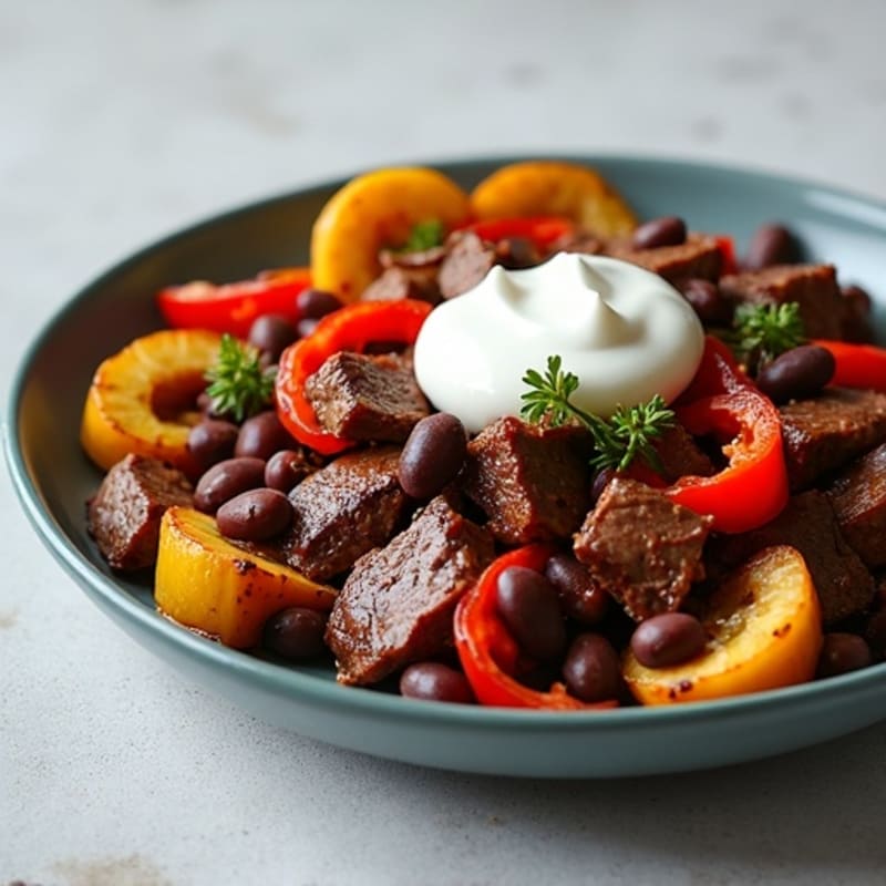 Seared Beef Strips with Black Bean and Plantain Stir-Fry