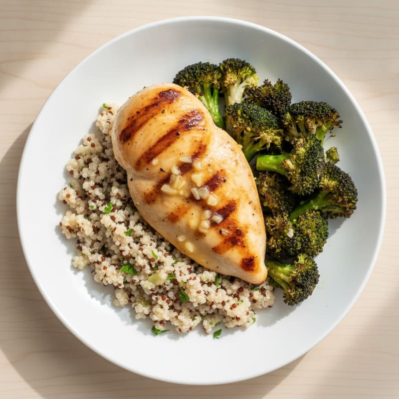 Grilled Chicken Breast with Quinoa and Roasted Broccoli
