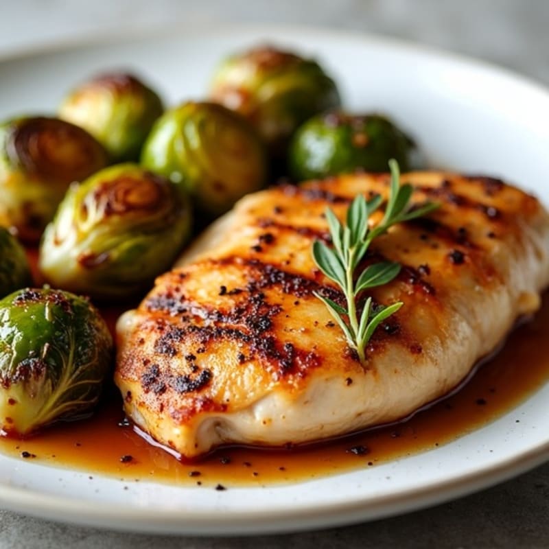 Lemon Garlic Pan-Seared Chicken with Balsamic Glazed Brussels Sprouts