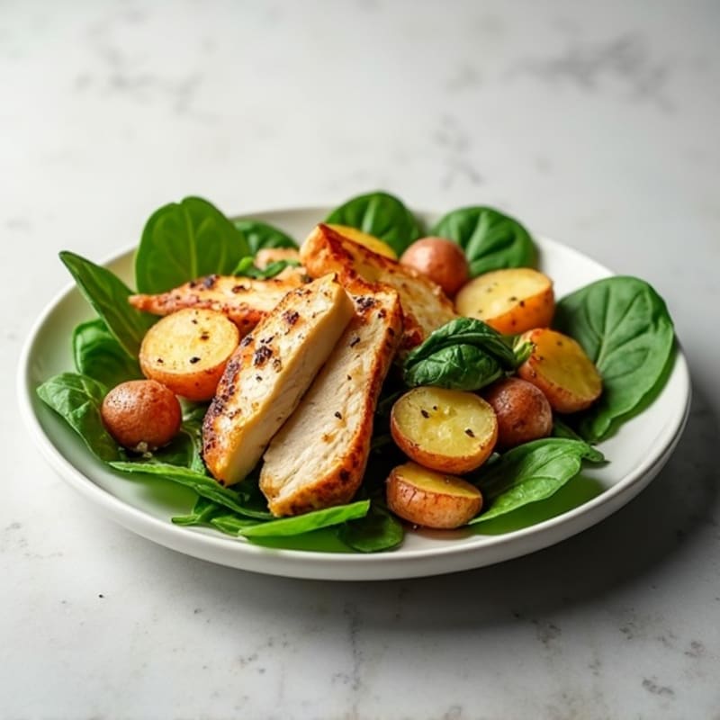 Grilled Chicken and Roasted Potato Salad with Baby Spinach