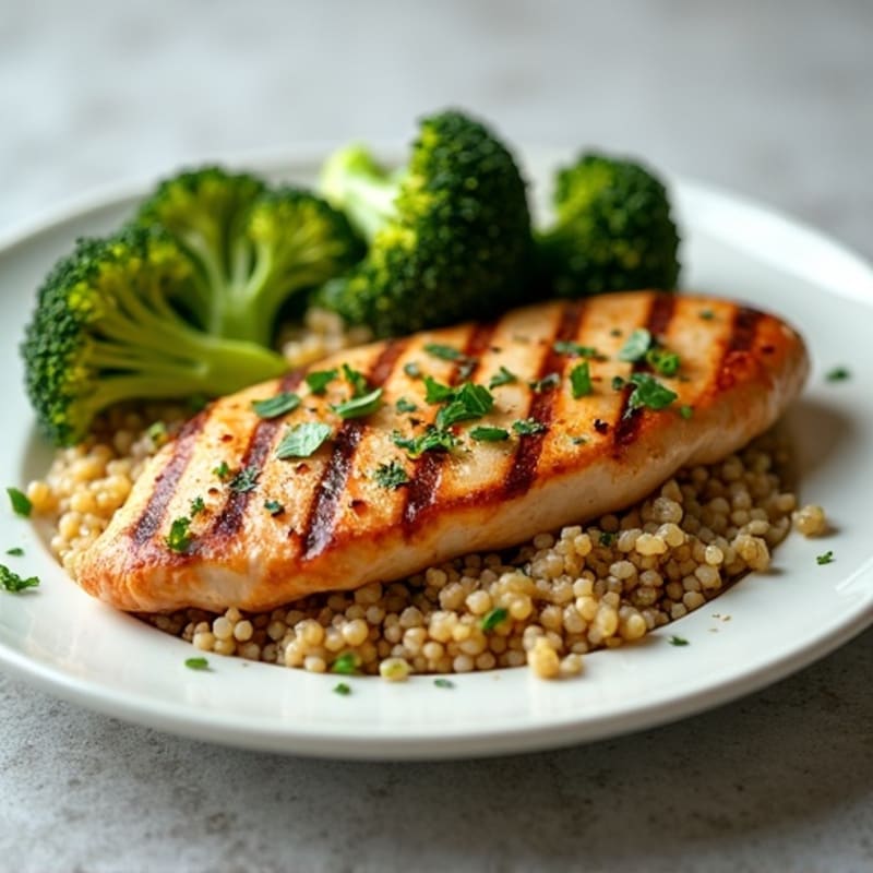 Grilled Chicken Breast with Quinoa and Roasted Broccoli