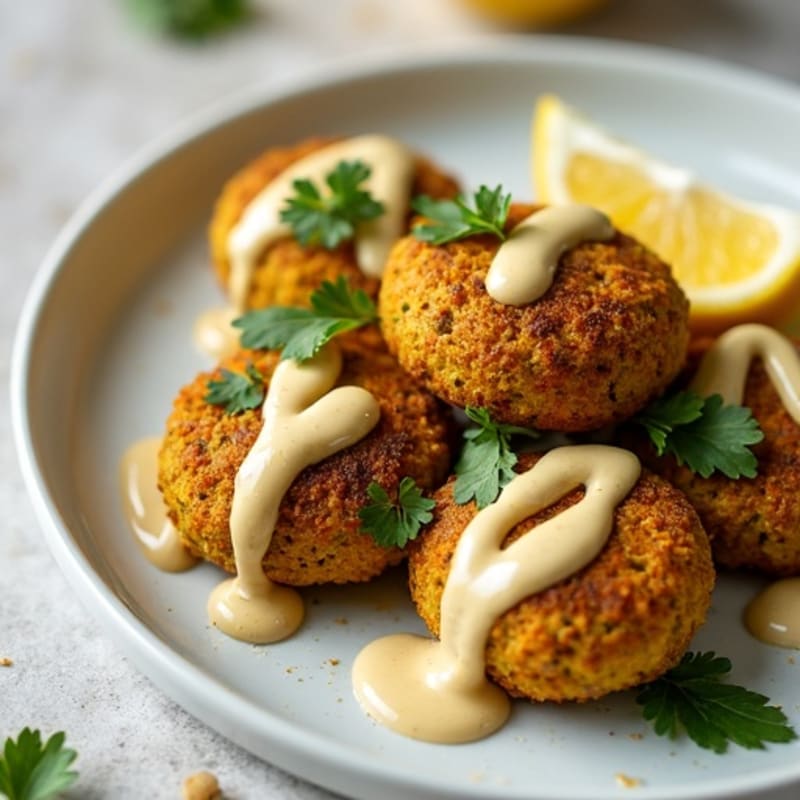 Crispy Baked Falafel with Lemon Tahini Drizzle