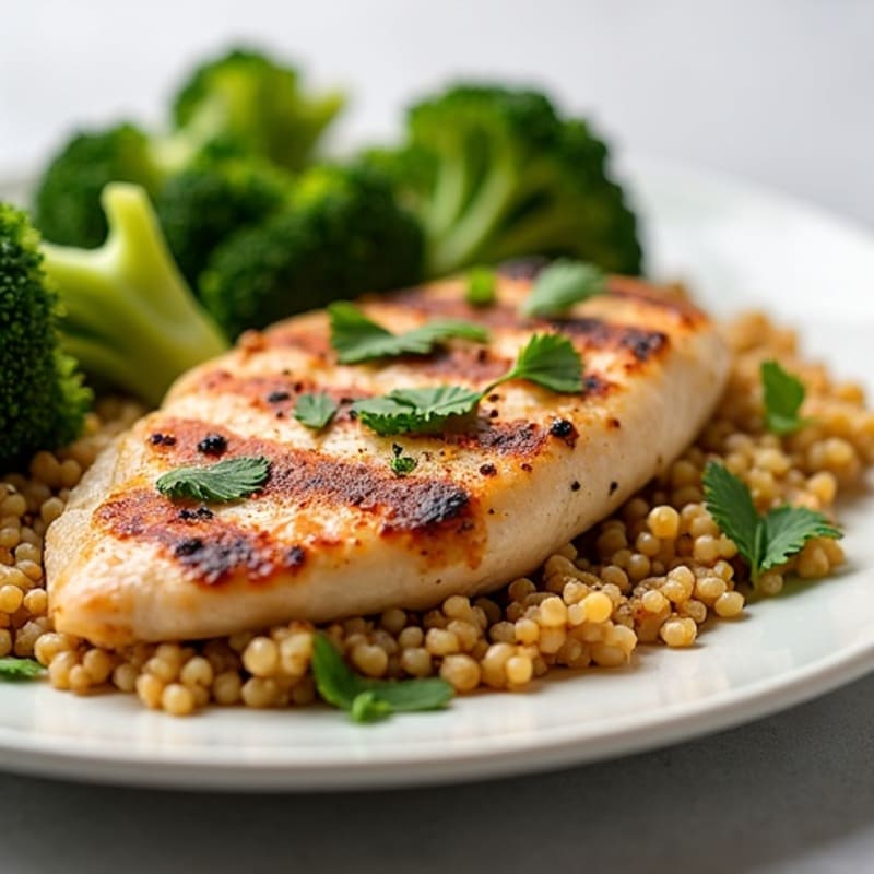 Grilled Chicken Breast with Quinoa and Roasted Broccoli