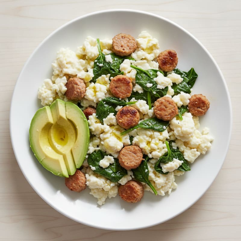 Egg White Scramble with Turkey Sausage and Spinach