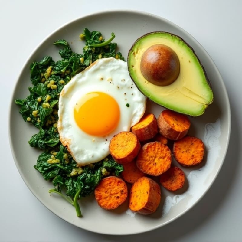 Egg and Spinach Scramble with Roasted Sweet Potatoes
