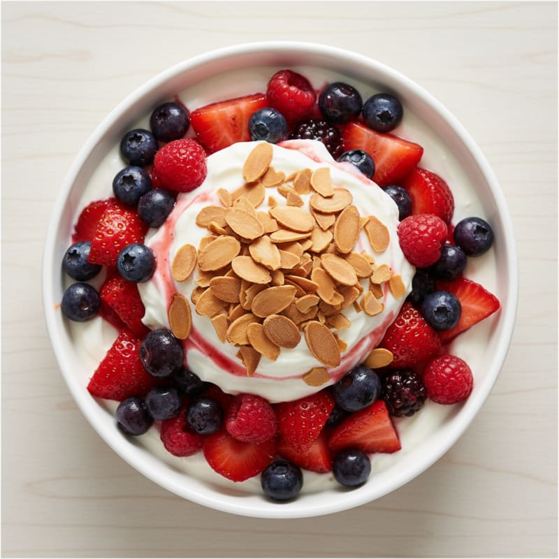 Greek Yogurt Protein Parfait with Mixed Berries and Almonds
