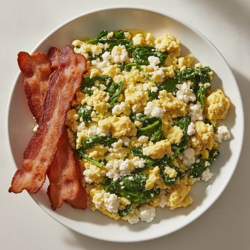 Cottage Cheese Scramble with Spinach and Turkey Bacon