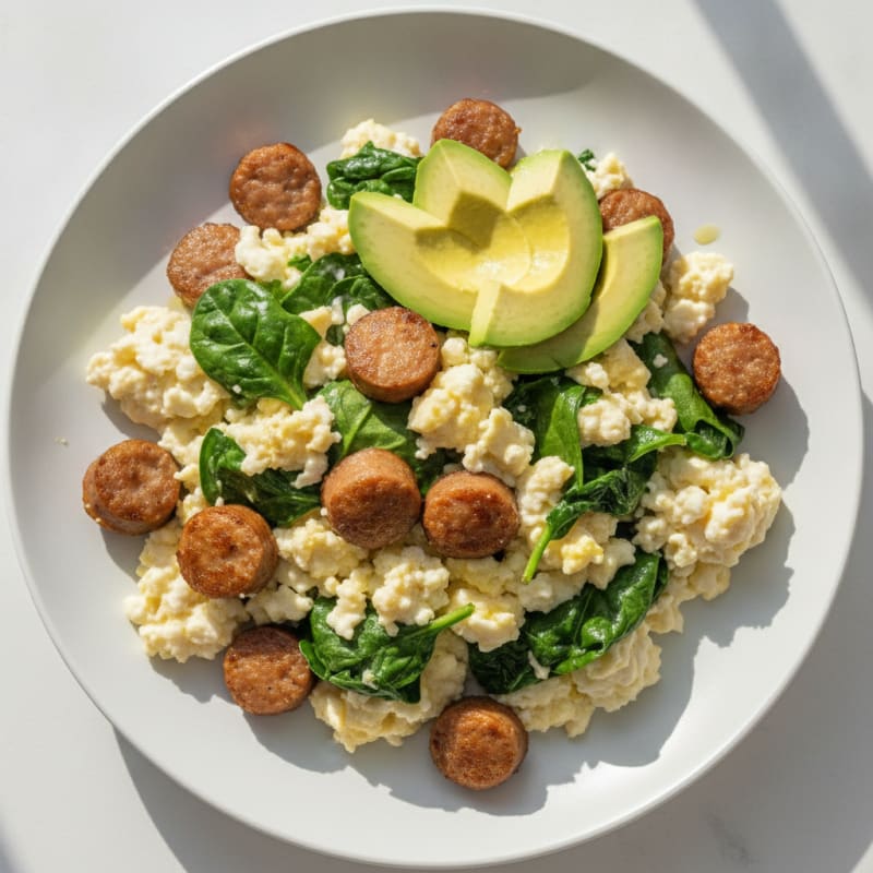 Egg White Scramble with Turkey Sausage and Spinach