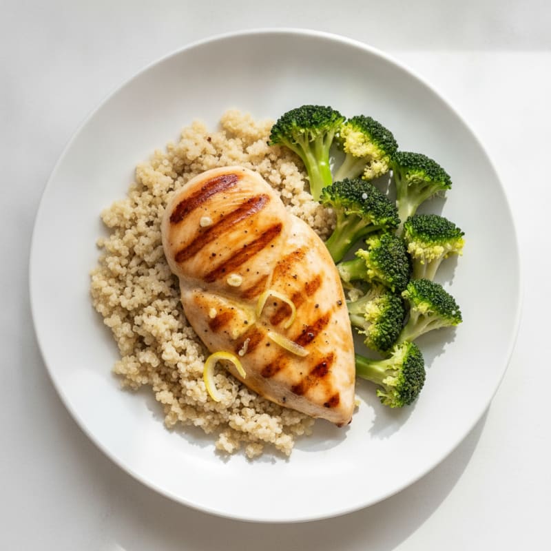Grilled Chicken Breast with Quinoa and Steamed Broccoli