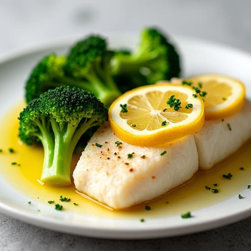 Baked Cod with Steamed Broccoli and Lemon