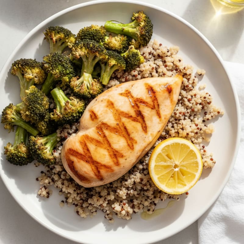 Grilled Chicken Breast with Quinoa and Roasted Broccoli