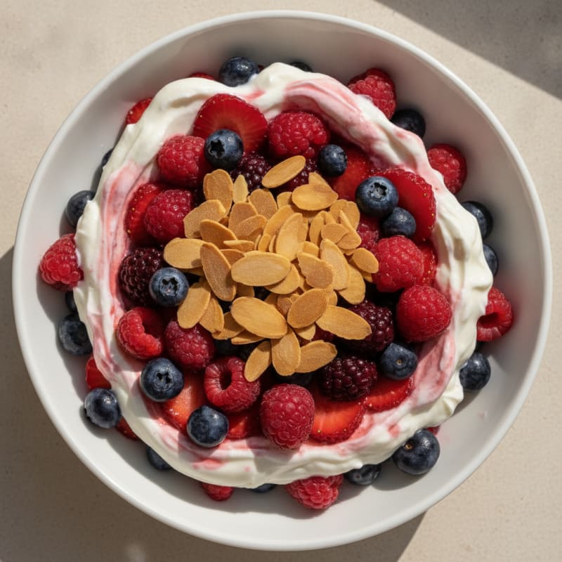 Greek Yogurt Protein Parfait with Mixed Berries and Almonds