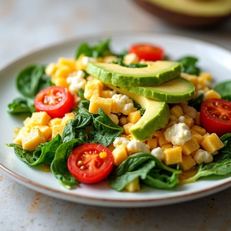 Cottage Cheese Egg White Scramble with Spinach and Cherry Tomatoes