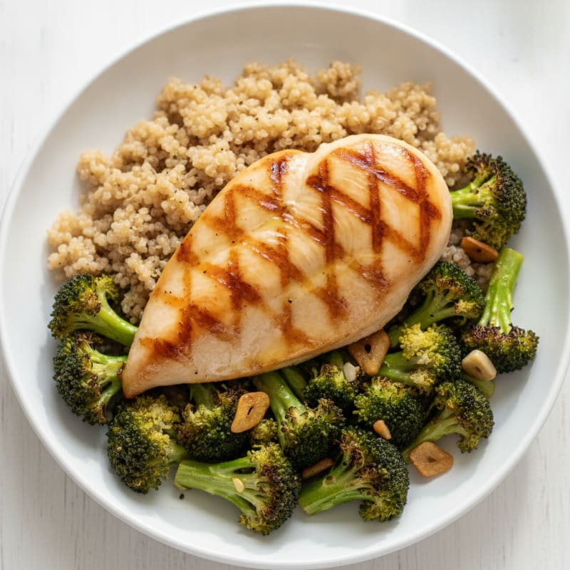 Grilled Chicken Breast with Quinoa and Roasted Broccoli