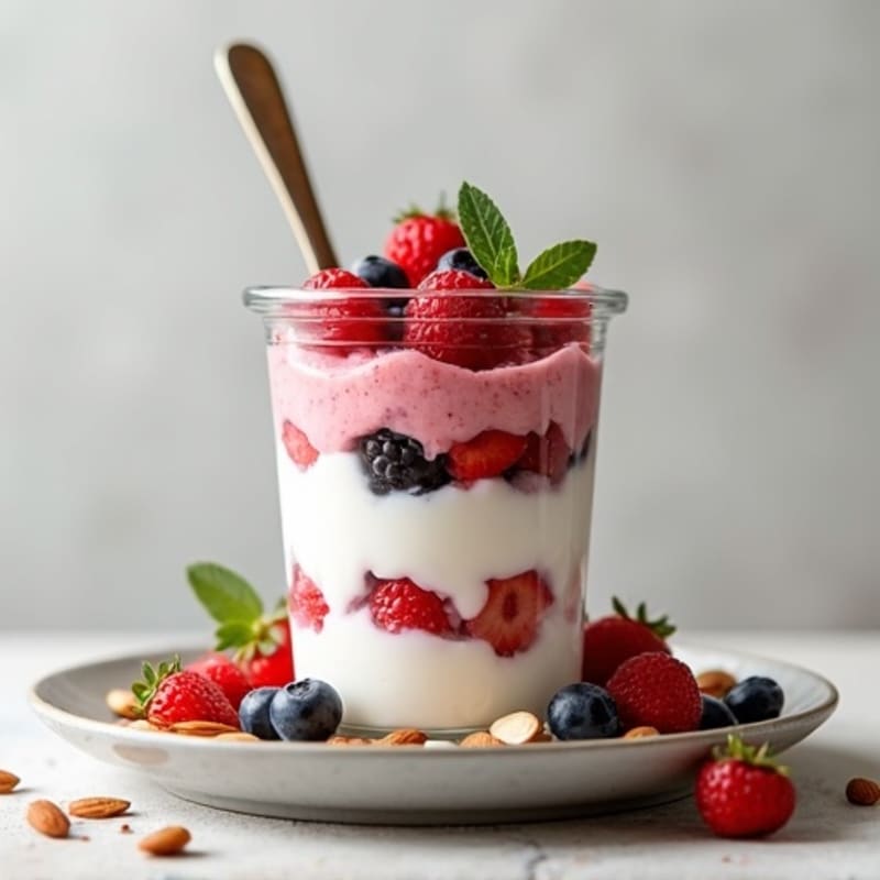 Greek Yogurt Protein Parfait with Mixed Berries and Almonds