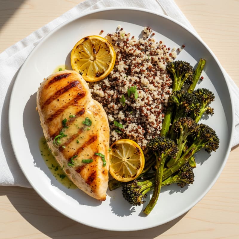 Grilled Chicken Breast with Quinoa and Roasted Broccoli