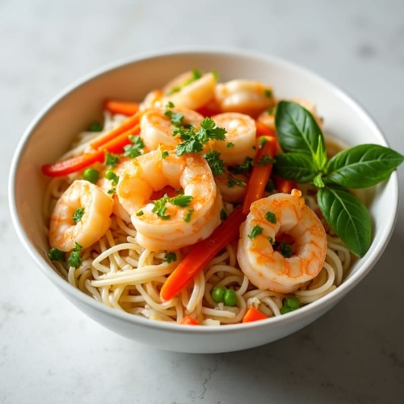 Healthy Shrimp and Rice Noodles with Tangy Peanut Sauce