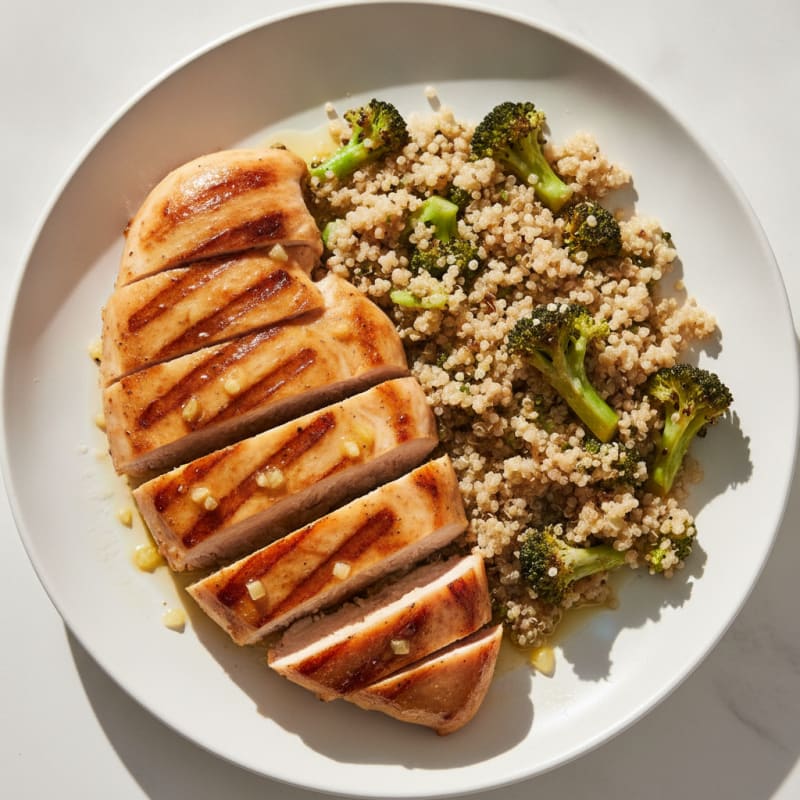 Grilled Chicken Breast with Roasted Broccoli and Quinoa