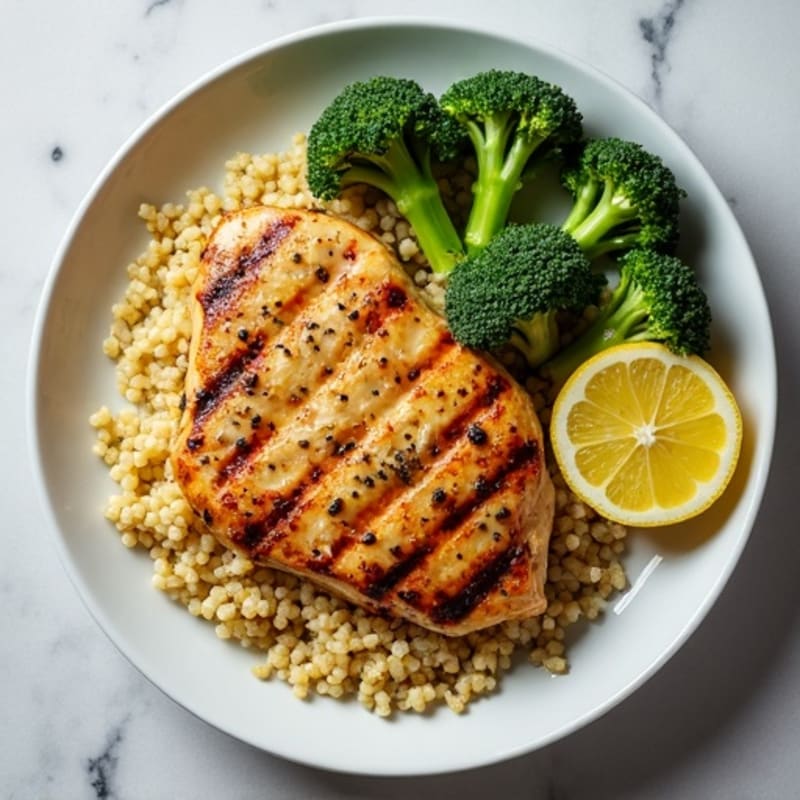 Grilled Chicken Breast with Quinoa and Roasted Broccoli