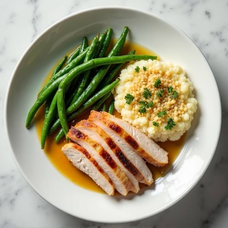 Seared Turkey Breast with Steamed Green Beans and Cauliflower Mash