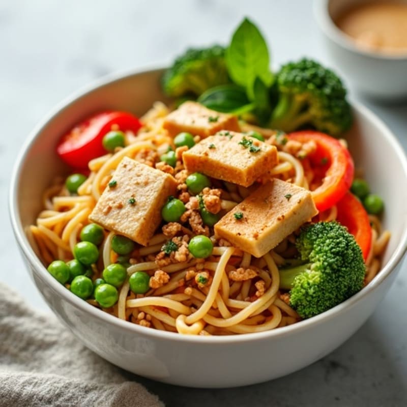 Creamy Peanut Noodles with Crispy Tofu and Fresh Lime-Ginger Vegetables