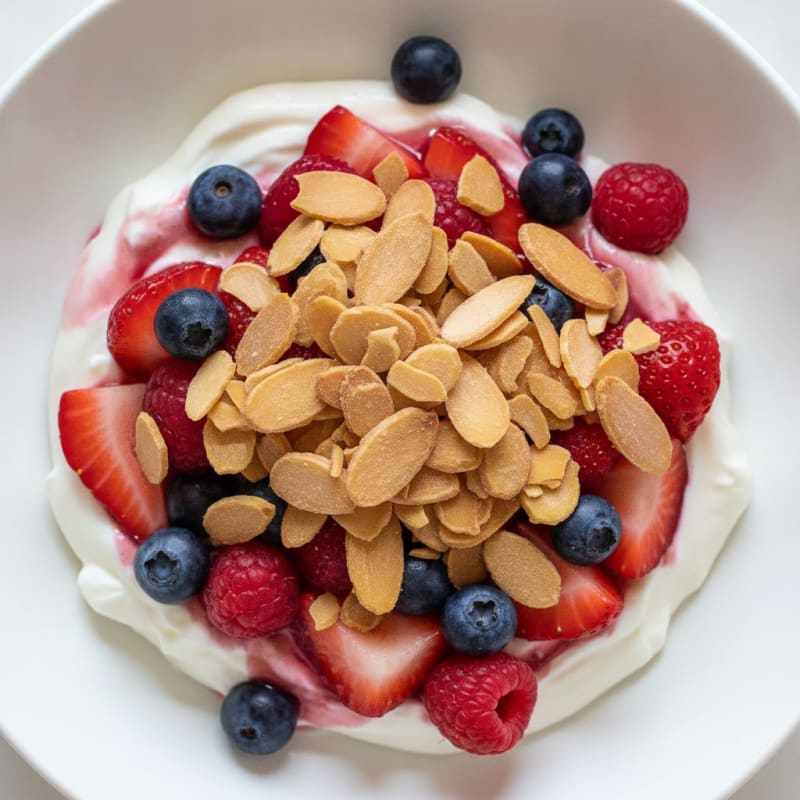 Greek Yogurt Protein Parfait with Mixed Berries and Almonds