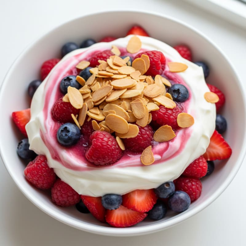 Greek Yogurt Protein Parfait with Mixed Berries and Almonds