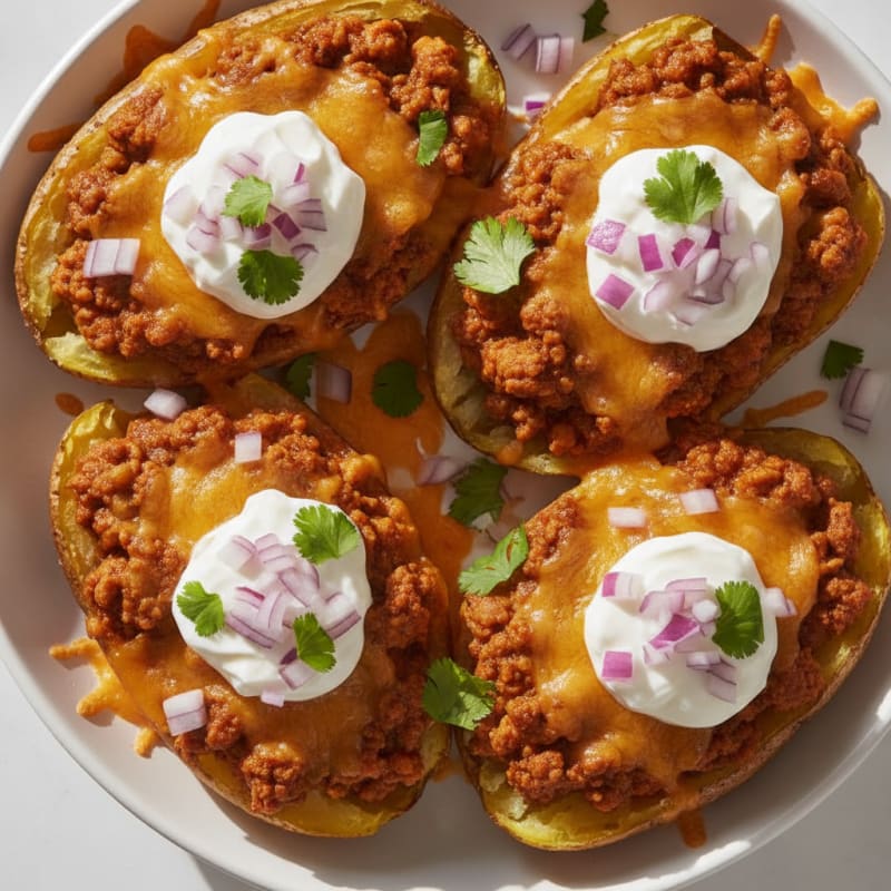 Loaded Chili Cheese Potato Skins