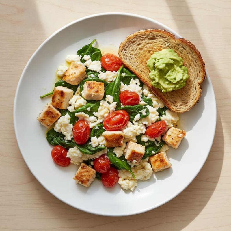 Chicken Egg White Scramble with Spinach and Tomatoes