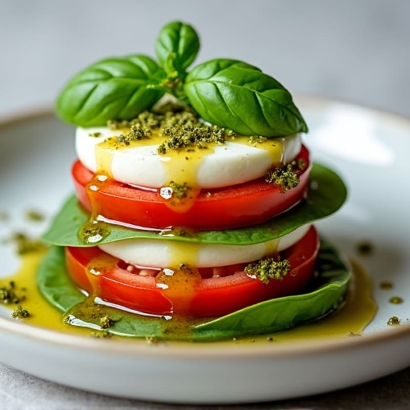 Fresh Basil Pesto Tomato Mozzarella Stack