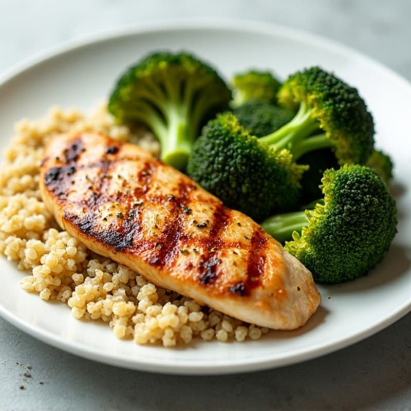 Grilled Chicken Breast with Quinoa and Roasted Broccoli
