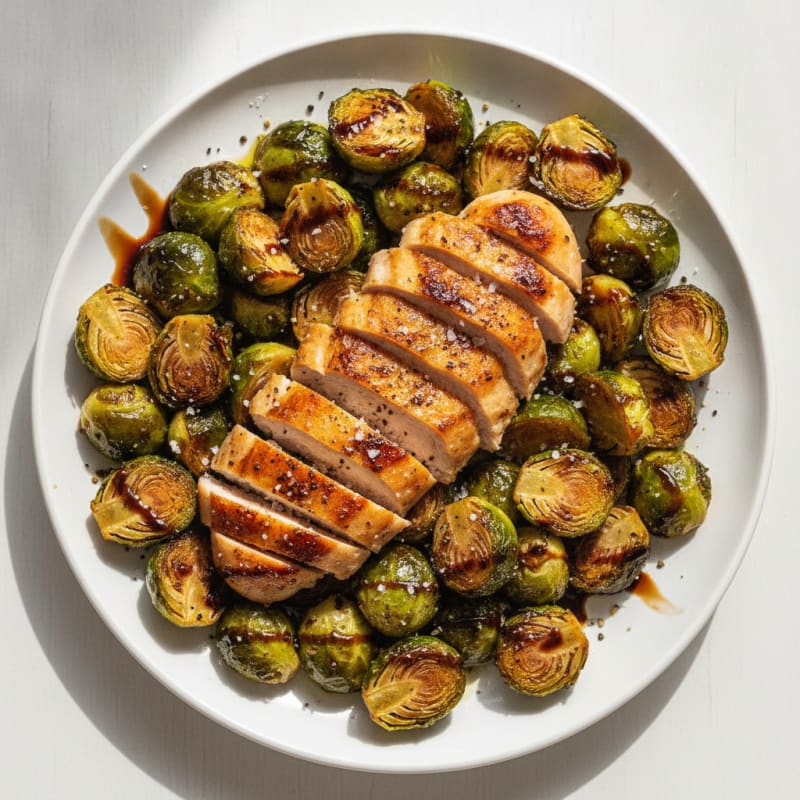 Balsamic Glazed Brussels Sprouts with Roasted Chicken