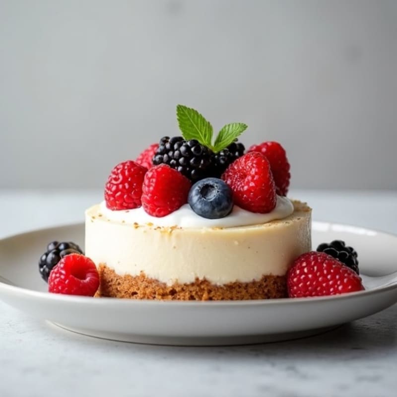 Greek Yogurt Protein Cheesecake with Mixed Berries