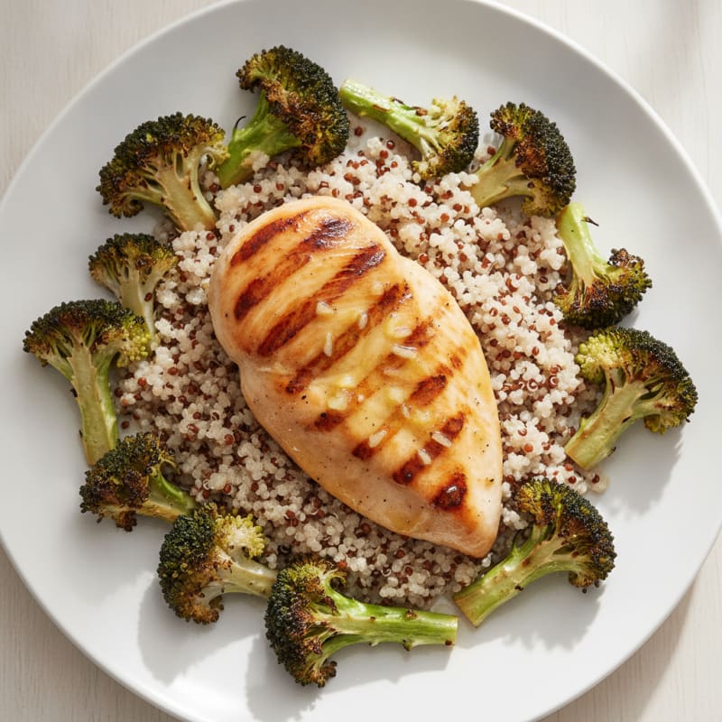 Grilled Chicken Breast with Quinoa and Roasted Broccoli