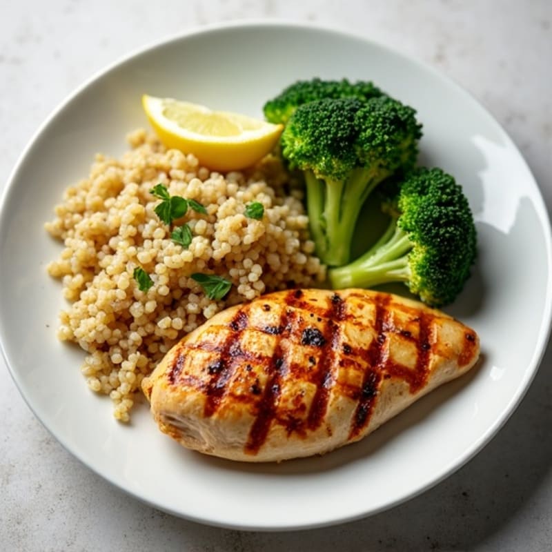 Grilled Chicken Breast with Quinoa and Roasted Broccoli