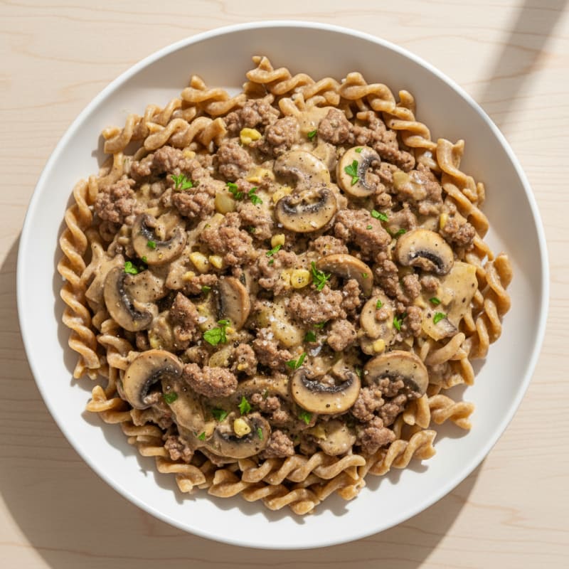 Creamy Mushroom and Tender Beef Stroganoff