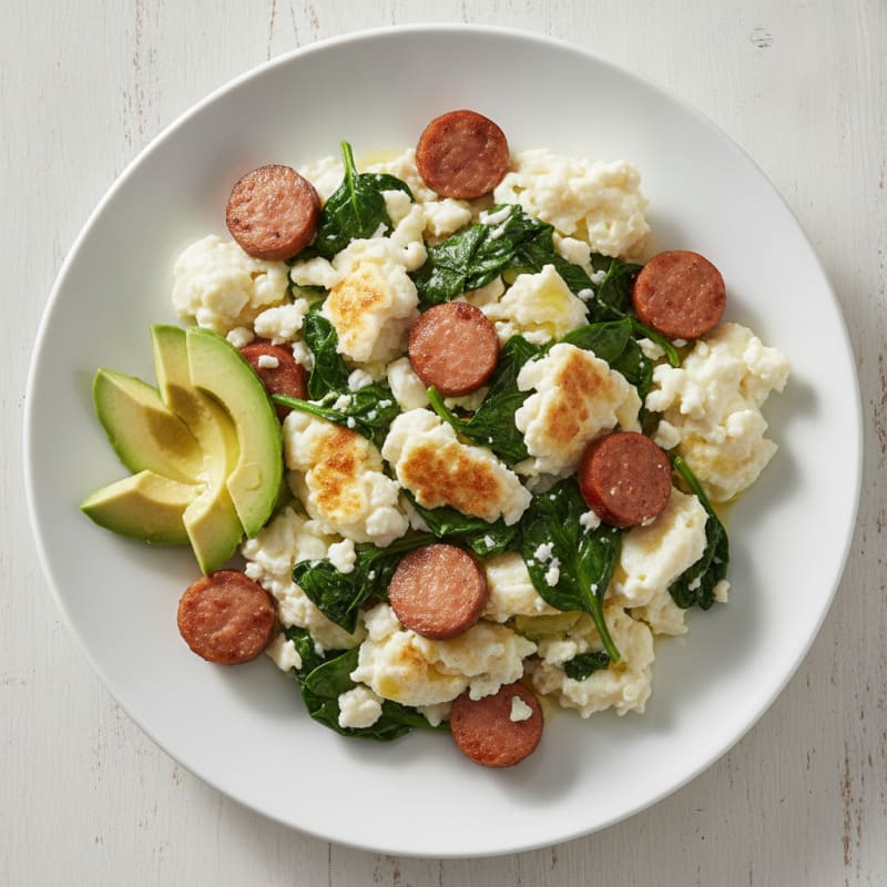 Egg White Scramble with Turkey Sausage and Spinach