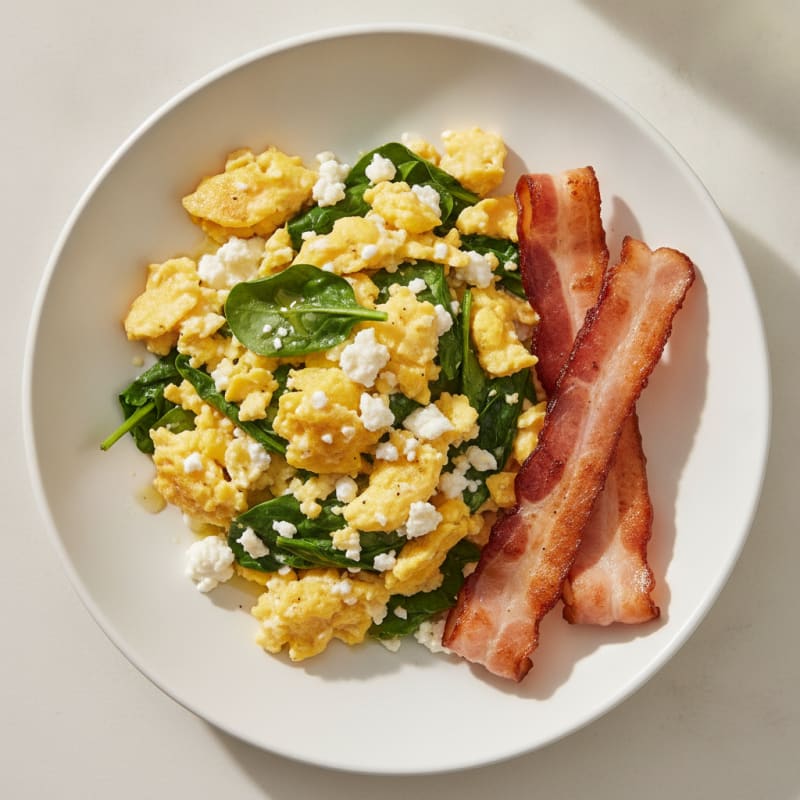 Cottage Cheese Scramble with Spinach and Turkey Bacon