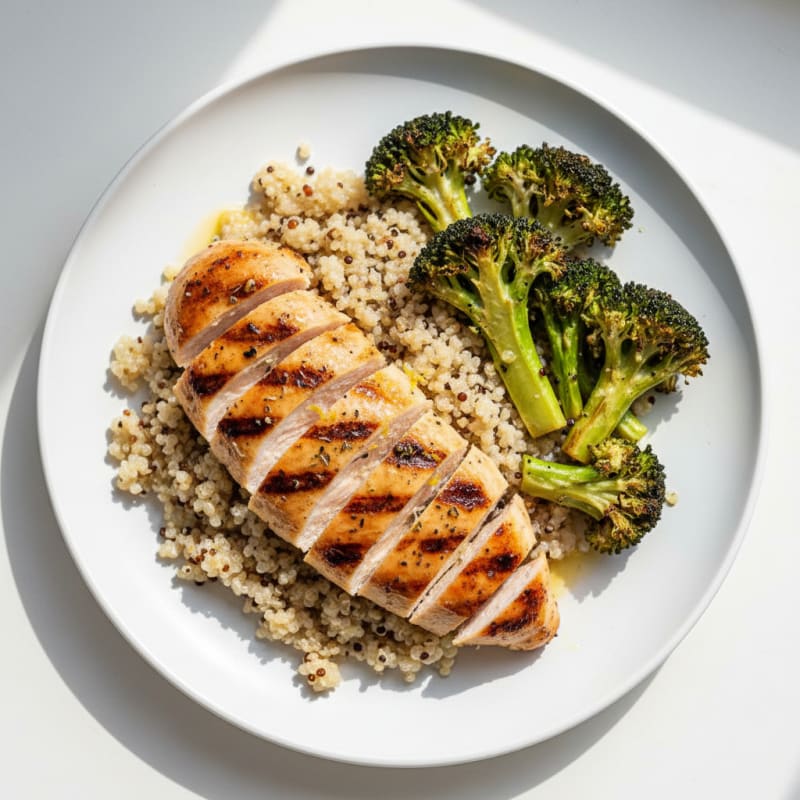 Grilled Chicken Breast with Roasted Broccoli and Quinoa