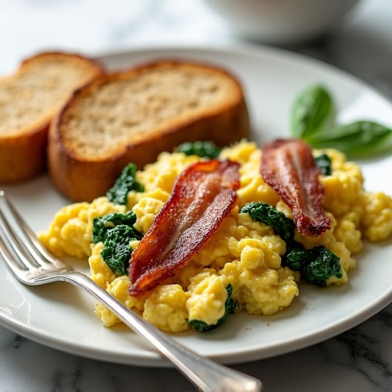 Egg White Spinach Scramble with Turkey Bacon