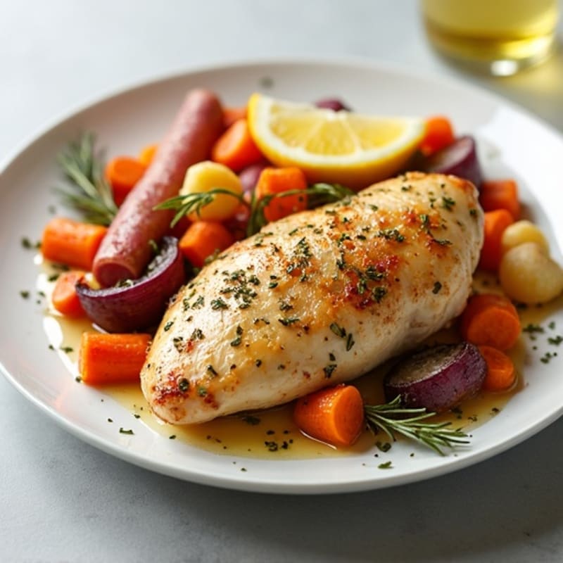 Lemon Herb Roasted Chicken with Crispy Roasted Root Vegetables