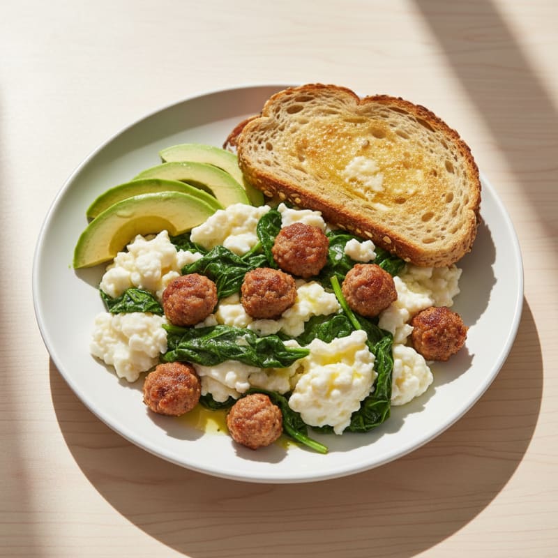 Egg White and Spinach Scramble with Turkey Sausage