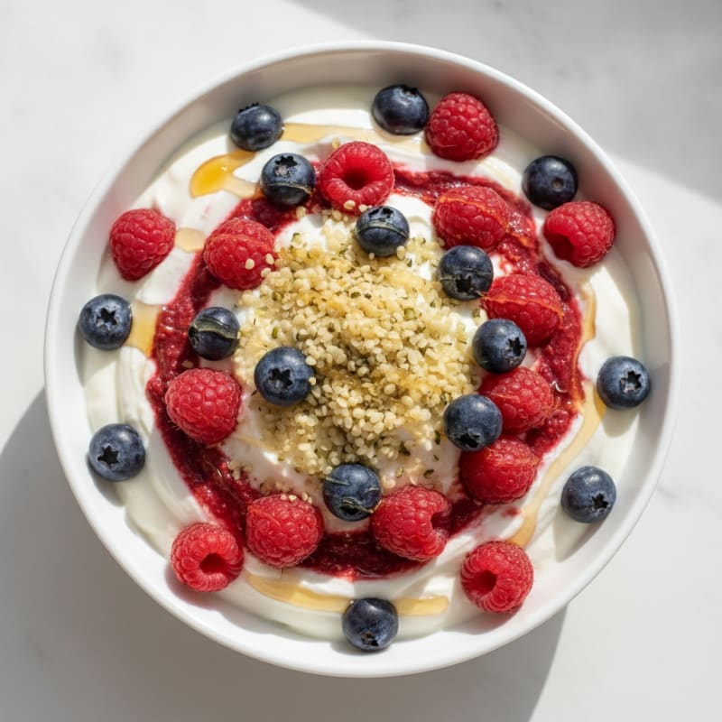 Creamy Greek Yogurt Parfait with Mixed Berries and Hemp Seeds